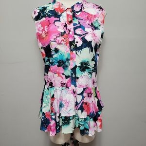 Retrology tropical floral tiered hem sleeveless tunic size large